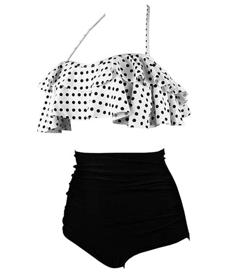 Women S Retro Falbala High Waist Bikini Set Top Bottom Swimsuit Bathing