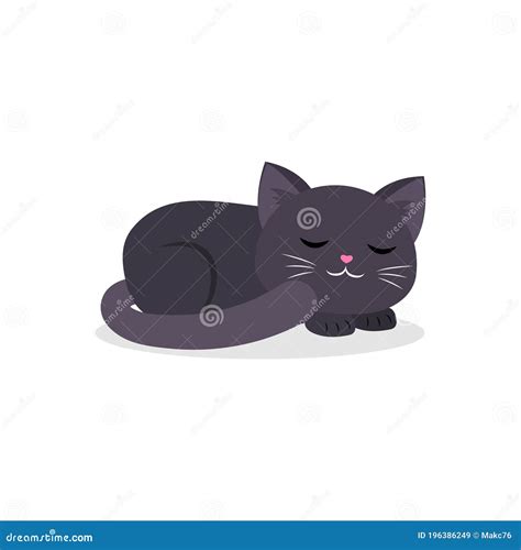 Black Cute Cat Sleeping Curled Up In A Ball Stock Vector Illustration Of Happy Cute 196386249