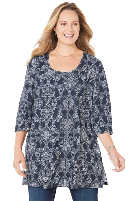 Catherines Womens Plus Size Easy Fit 34 Sleeve Scoopneck Tee