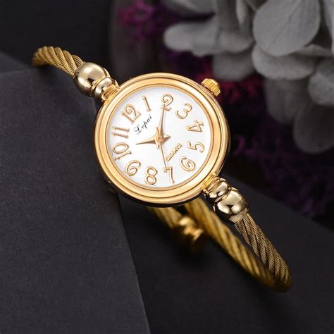 Lvpai Women Small Gold Bangle Bracelet Luxury Watches Stainless Steel