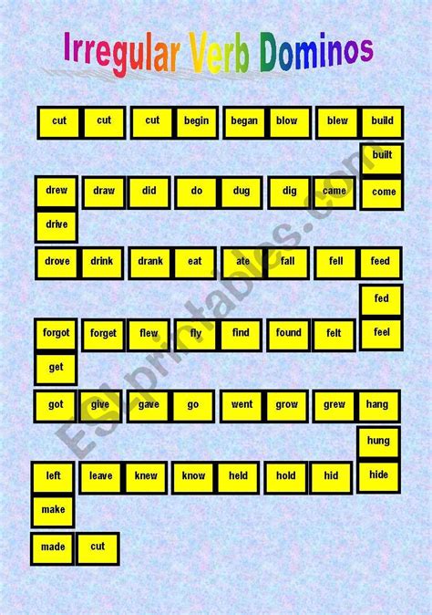 Past Simple Irregular Verbs Dominoes Irregular Verbs Classroom Rules Images