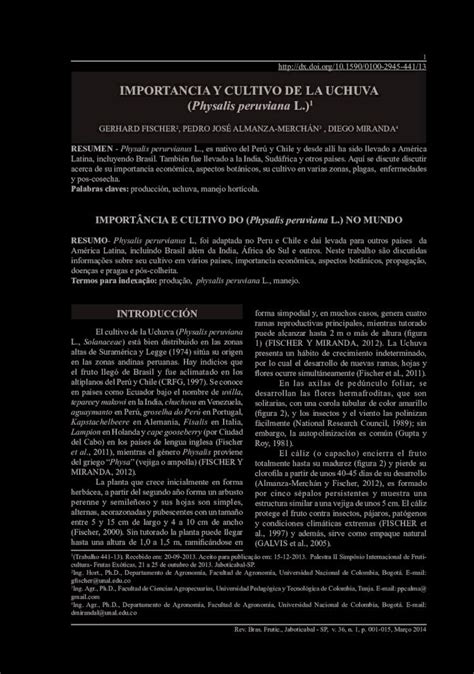 PDF ImportancIa Y CultIvo De La Uchuva Physalis Peruviana L 1