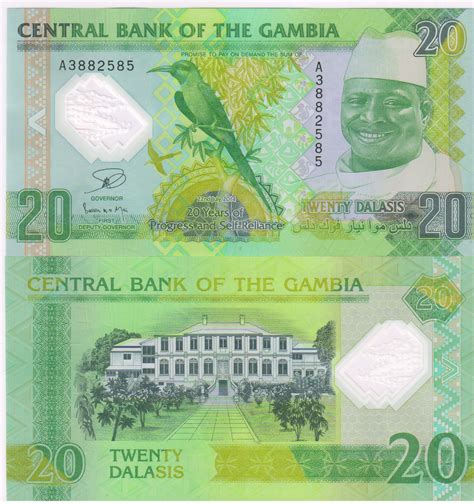 Gambia - 20 dalasis polymer unc currency note - KB Coins & Currencies