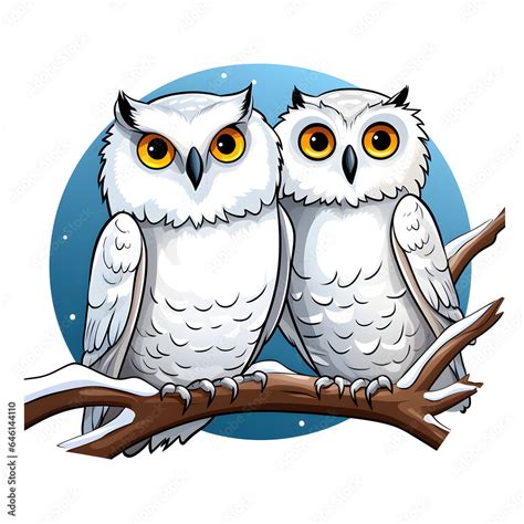 Cartoon Clipart Of Snowy Owls Perched On Branches Transparent