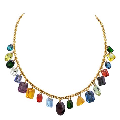 Multi Color Gemstone Gold Necklace At 1stdibs Multi Color Stone Necklace Gold