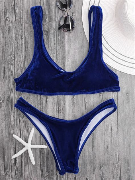 Blue Velvet Bikini Set Women Swimsuit Monokini Bodysuit Swimming