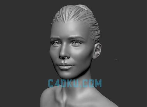 Zbrush快速雕刻一个女性人物头部轮廓头发五官模型案例素材3D资源下载 C4D库