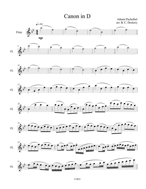 Canon In D Flute Solo Arr B C Dockery By Johann Pachelbel Sheet