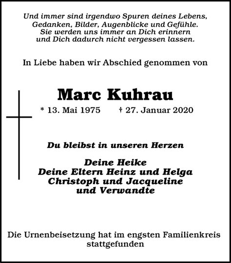 Traueranzeigen Von Marc Kuhrau Trauer In NRW De