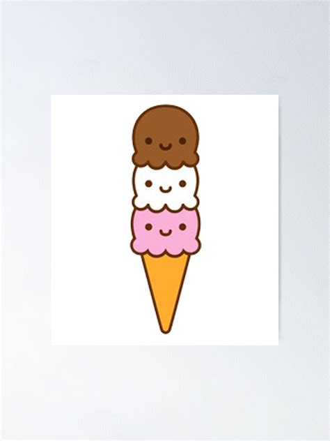 Cute Kawaii Ice Cream Cone Poster For Sale By Vangogh2020 Redbubble