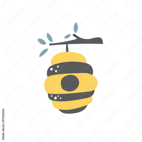 Cute Bee Hive Illustration In Hand Drawn Style Cute Bee Hive Isolated