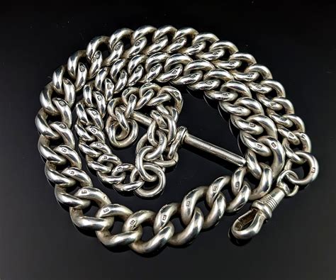 Antique Heavy Silver Albert Chain, Watch Chain, Victorian at 1stDibs