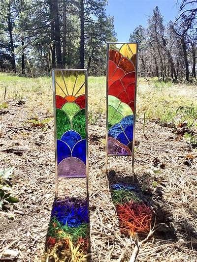 Two Rainbow Stained Glass Garden Stakes By Tristansartworks On Etsy In