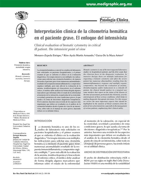 Interpretaci N De La Citometria Hematica Indices Y Parametros