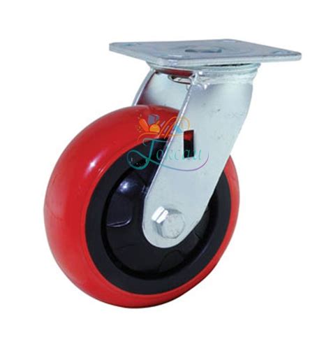 Jual Roda Caster Troli Troly Pu Merah Inch Heavy Duty Hidup Swivel