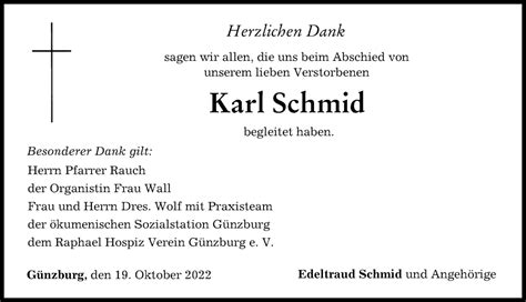 Traueranzeigen Von Karl Schmid Augsburger Allgemeine Zeitung