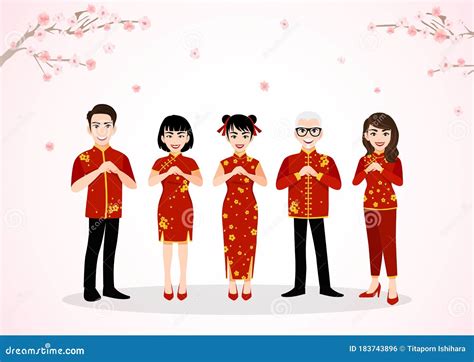 Chinese People Cartoon Character Greeting In Chinese New Year Festival