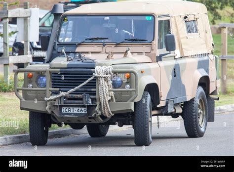 Classic Land Rover defender vehicle in Sydney Australia in army ...