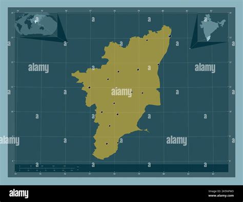 Tamil Nadu State Of India Solid Color Shape Locations Of Major