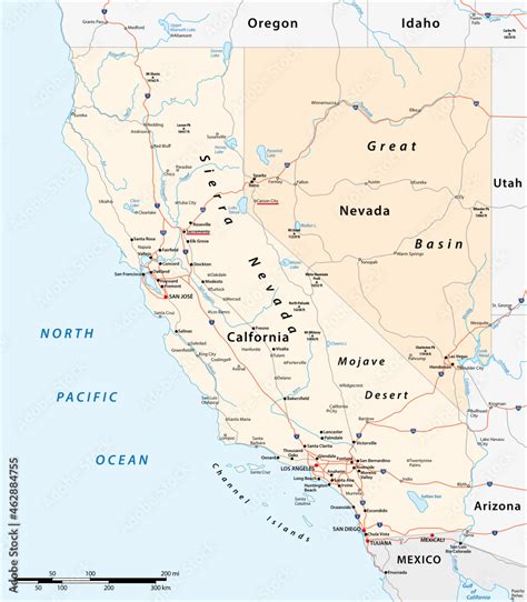 Vector road map of US states California and Nevada Stock Vector | Adobe ...