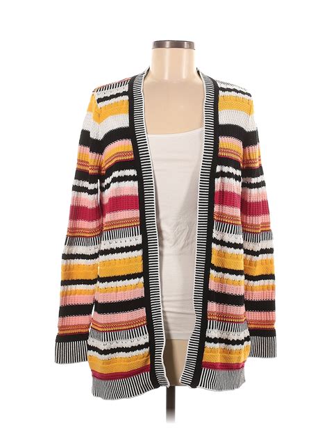 Peck And Peck 100 Cotton Color Block Stripes Multi Color Orange Cardigan