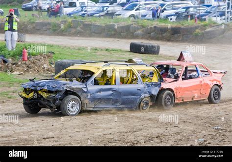 Banger racing cars in action at Stansted Raceway in Essex UK Stock ...