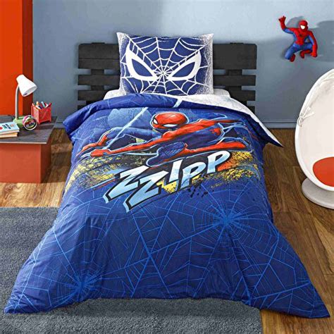 Taç Spider Man Blue City Pamuk Tek Kişilik Nevresim Takımı Linens tr