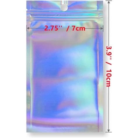 100 Pcs Sachet Holographique Refermable Sac Mylar Alimentaire Sachet