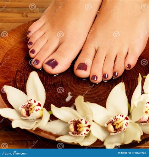 Female Feet At Spa Salon On Pedicure Procedure Stock Image Image Of