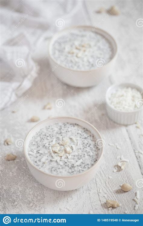 Coconut Chia Porridge With Cashews Stock Photo Image Of Pudding