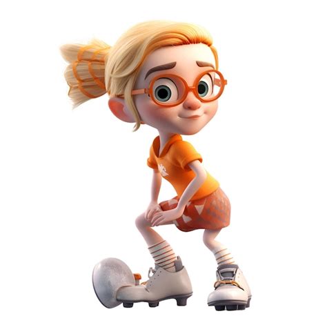 Representación 3d de una linda chica de dibujos animados con patines de