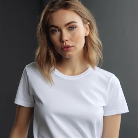 Premium AI Image A Woman Wearing A White T Shirt That Says T