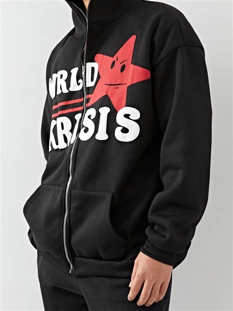 Emmiol Free Shipping 2024 Mens Logo Star Graphic Zip Up Hoodie Black M In Hoodies Online Store