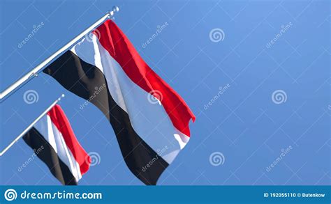 3D Rendering Of The National Flag Of Yemen Waving In The Wind Stock