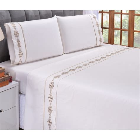 Jogo De Lençol 400 Fios Queen - Jogo De Lençol Cama Casal Queen 4 Peças Bordado Algodão 400 Fios ...