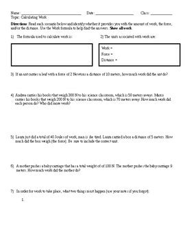 Work Calculating Worksheet By Mr D And Science Tpt Worksheets Library