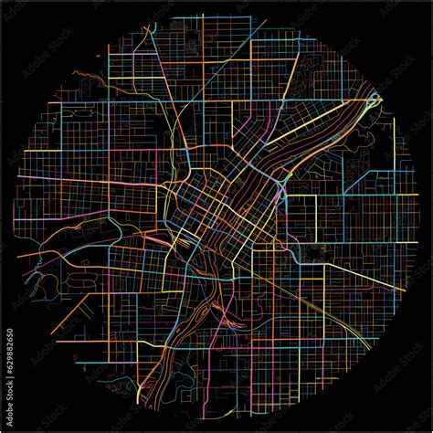 Vetor De Colorful Map Of Rockford Illinois With All Major And Minor