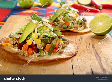 Crunchy Beef Tostada Stack Typical Mexican Stock Photo 1175056978