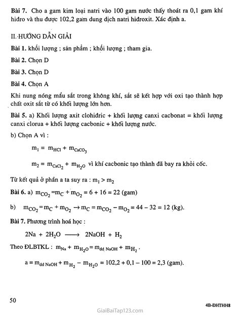 Giải Bài Tập Hóa 8 Bài 15 Định Luật Bảo Toàn Khối Lượng