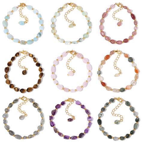 Irregular Natural Stone Bracelets For Women Chip Gravel Shape Pink