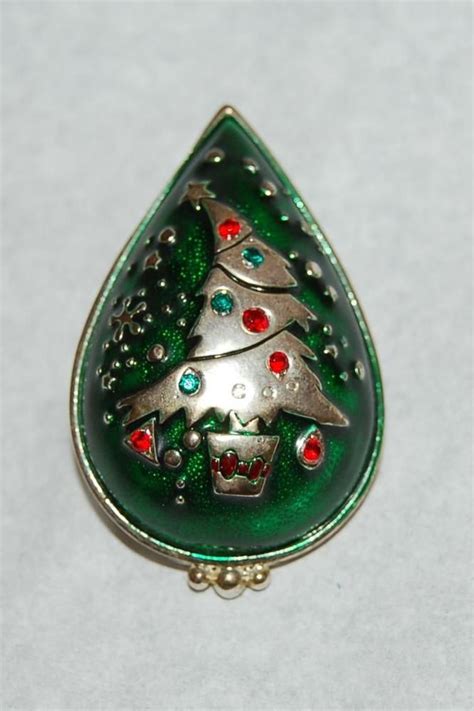 Christmas Tree Dome Style Brooch Pin Pendant Silver Tone Base Colorful