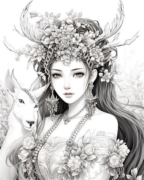 Asian Princess Coloring Page Premium Ai Generated Image