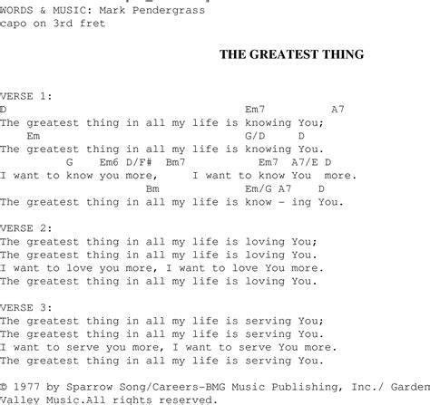 The Greatest Thing Christian Gospel Song Lyrics And Chords