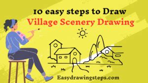 10 easy steps to draw Village Scenery Drawing - Easy Drawing