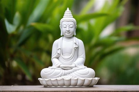 Premium Ai Image White Ceramic Buddha Statue In A Peaceful Posture