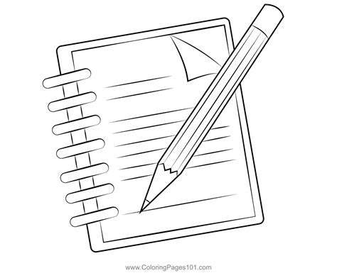 Notepad And Pencil Coloring Page For Kids Free Back To School