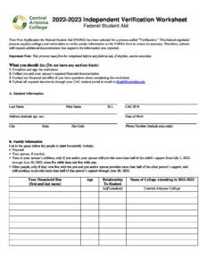 Verification Worksheet For Independent Students Financial Aid