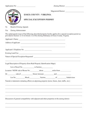 Fillable Online Essex Virginia Application For A Special Exception