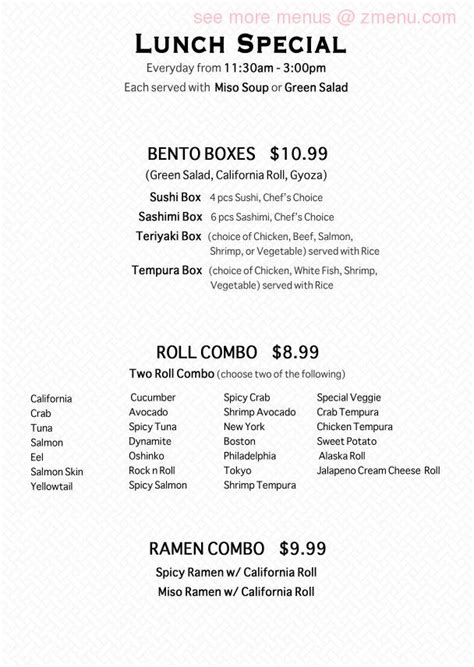 Menu at Sushi Cafe, West Caldwell, 555 Passaic Ave