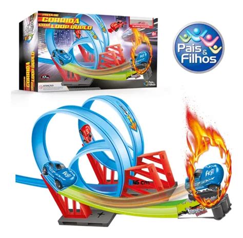 Pista Corrida Carrinho E Looping Duplo Super Veloz Cor Azul